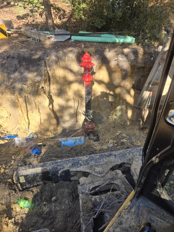Fire hydrant installed in excavation